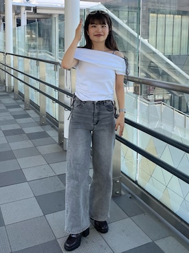 「one after another NICE CLAUP（ワンアフターアナザーナイスクラップ）のアイテム（デニムパンツ）」を使った、zukkiさん（レディース・152cm）の夏コーディネート
