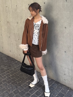 「アイテム（ムートンコート）」を使った、haleypescaさん（レディース・158cm）の冬コーディネート