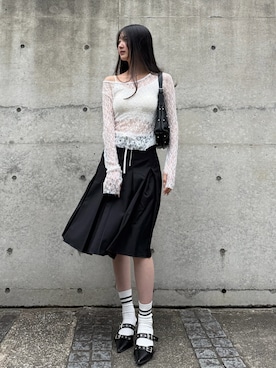 「HALEY PESCA（ヘーリーペスカ）のHALEY PESCA/シースルーレーストップス（Tシャツ/カットソー、ホワイト系）」を使った、Maちゃん(HALEYPESCA)さん（レディース・166cm）の春コーディネート