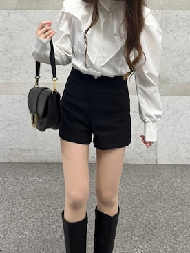 「オープンショルダー」｜「アイテム（ブーツ）」を使った、manaさん（レディース・160cm）の秋コーディネート