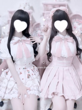 「Ank Rouge（アンクルージュ）のAFTERNOON TEA PRINT スカパン（其他裤装、ピンク系）」を使った、羽乃ぴふわ(インスタ見に来てね🎀)さん（レディース・151cm）の春コーディネート