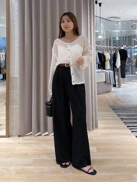 「COLLAGE GALLARDAGALANTE（コラージュガリャルダガランテ）の前後2WAYシアーニット（Knitwear、ホワイト系）」を使った、rukaさん（レディース・154cm）の夏コーディネート