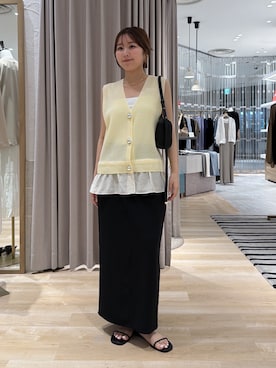「COLLAGE GALLARDAGALANTE（コラージュガリャルダガランテ）の接触冷感/UVカット/ジャージタイトスカート/セットアップ可/WEB限定サイズ展開（スカート）」を使った、rukaさん（レディース・154cm）の夏コーディネート