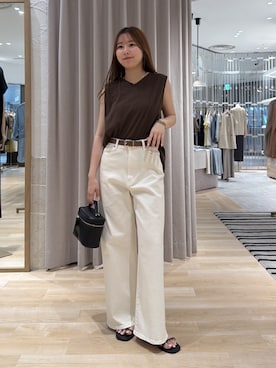 「COLLAGE GALLARDAGALANTE（コラージュガリャルダガランテ）のリネンライクカットタンクトップ/セットアップ可（Tank tops、ブラウン系）」を使った、rukaさん（レディース・154cm）の夏コーディネート