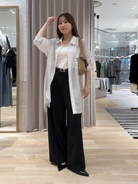 「COLLAGE GALLARDAGALANTE（コラージュガリャルダガランテ）の【芋生悠×Q.anosコラボ】メッセージシアーシャツ（シャツ/ブラウス、ホワイト系）」を使った、rukaさん（レディース・154cm）の夏コーディネート