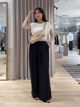「COLLAGE GALLARDAGALANTE（コラージュガリャルダガランテ）の接触冷感素/こだわりの美シルエット/クールタッチTシャツ/Q.anos（T Shirts、ホワイト系）」を使った、rukaさん（レディース・154cm）の夏コーディネート