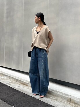 「GALLARDAGALANTE（ガリャルダガランテ）のボリュームバックルベルト（ベルト）」を使った、Hiyoriさん（レディース・160cm）の春コーディネート