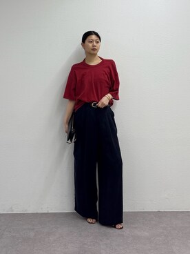 「GALLARDAGALANTE（ガリャルダガランテ）のボリュームバックルベルト（ベルト）」を使った、Hiyoriさん（レディース・160cm）の春コーディネート