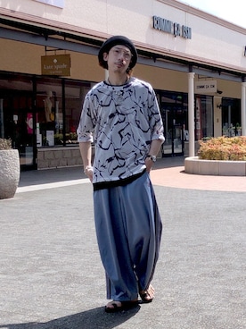 「CPCM（シーピーシーエム）のアイテム（ハンチング/ベレー帽）」を使った、TAKUMI YOSHINAGAさん（メンズ・175cm）の夏コーディネート