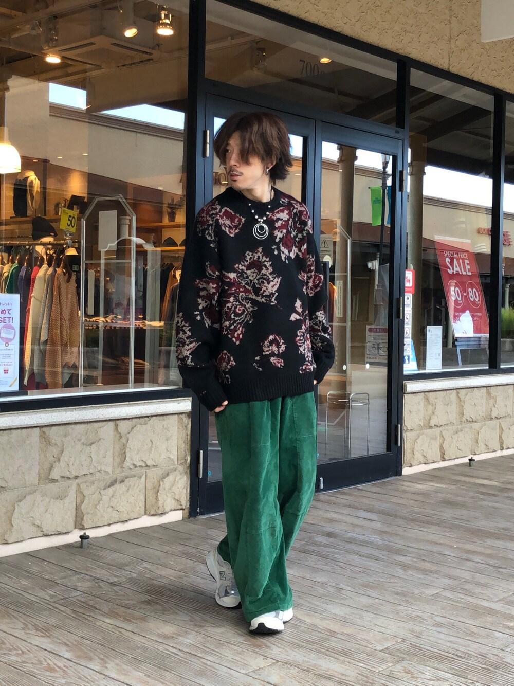 「ユニセックス、30代コーデ、ニットコーデ、CPCM、#今日のコーデ、#秋コーデ」｜「CPCMのジャガード総柄ニットプルオーバー（ニット/セーター、ブラック系）」を使った、TAKUMI YOSHINAGAさん（メンズ・175cm）の秋コーディネートの1枚目の写真