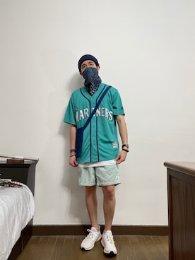 「Mitchell&Ness（ミッチェル&ネス）のアイテム（ジャケット/アウター）」を使った、Calvさん（メンズ・176cm）の夏コーディネート