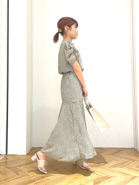 ワンピース ドレス グリーン カーキ 緑色系 花柄 ボタニカル柄 コーディネート Zozotown