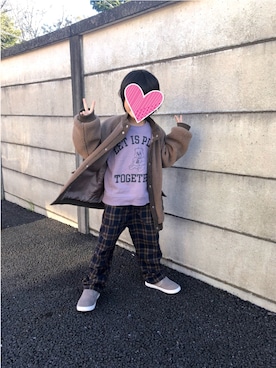 「apres les cours（アプレレクール）のアイテム（スリッポン）」を使った、‪.:＊MᵃⁿᵈN.:＊さん（キッズ・110cm）の冬コーディネート