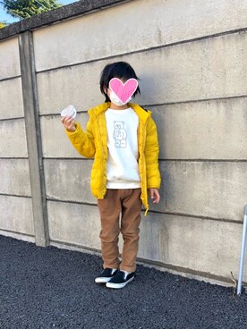 「H&M（エイチ・アンド・エム）のアイテム（ダウンジャケット/コート）」を使った、‪.:＊MᵃⁿᵈN.:＊さん（キッズ・110cm）の冬コーディネート