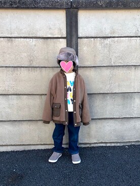 「apres les cours（アプレレクール）のアイテム（スリッポン）」を使った、‪.:＊MᵃⁿᵈN.:＊さん（キッズ・110cm）の秋コーディネート
