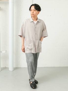 「URBAN RESEARCH ROSSO MEN（アーバンリサーチロッソメン）の『セットアップ対応』『防シワ/速乾』ドライイージーショートスリーブシャツジャケット（シャツ/ブラウス、ベージュ系）」を使った、たくやさん（メンズ・158cm）の春コーディネート