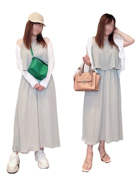 「アイテム（バッグ、グリーン系）」を使った、yu.さん（レディース・161cm）の夏コーディネート
