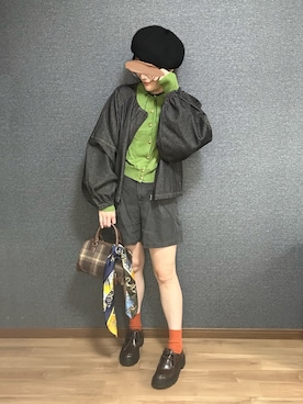 「アイテム（ハンチング/ベレー帽）」を使った、yu.さん（レディース・161cm）の冬コーディネート