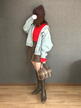 「アイテム（デニムジャケット）」を使った、yu.さん（レディース・161cm）の冬コーディネート