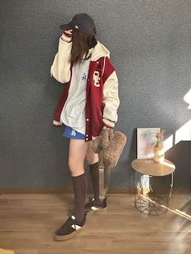 「アイテム（スタジャン）」を使った、yu.さん（レディース・161cm）の秋コーディネート