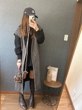 「アイテム（ベスト、ブラウン系）」を使った、yu.さん（レディース・161cm）の冬コーディネート