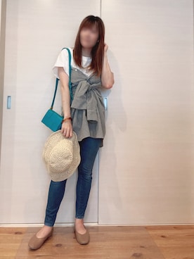 「ペーパーハット」｜「アイテム（その他）」を使った、yu.さん（レディース・161cm）の夏コーディネート