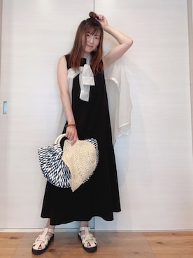 「ペーパーハット」｜「アイテム（ワンピース/ドレス）」を使った、yu.さん（レディース・161cm）の夏コーディネート