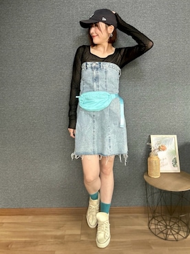 「WEGO（ウィゴー）のWEGO/NEWERA Casual Classic（キャップ、ブルー系）」を使った、yu.さん（レディース・161cm）の夏コーディネート