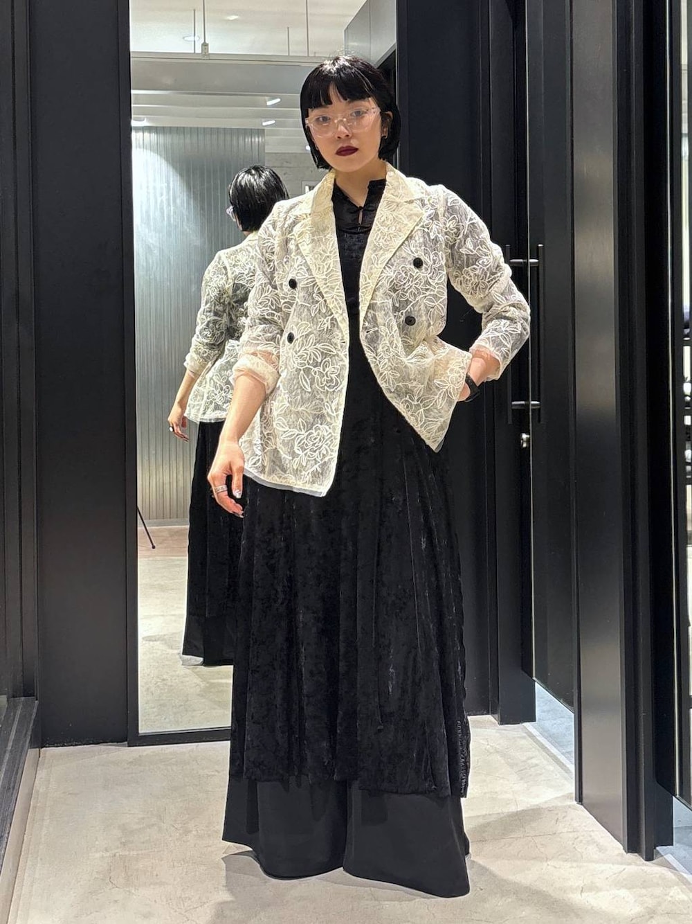 未着用品】HARE ベロア チャイナ ワンピース ブラック