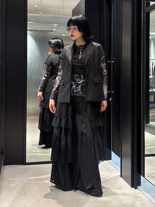 【希少】DIMMOIRE×REFREMコラボ　ジップカットソー　レイヤード レイヤードコーデに 程よいシアー感 花柄メロウトップス