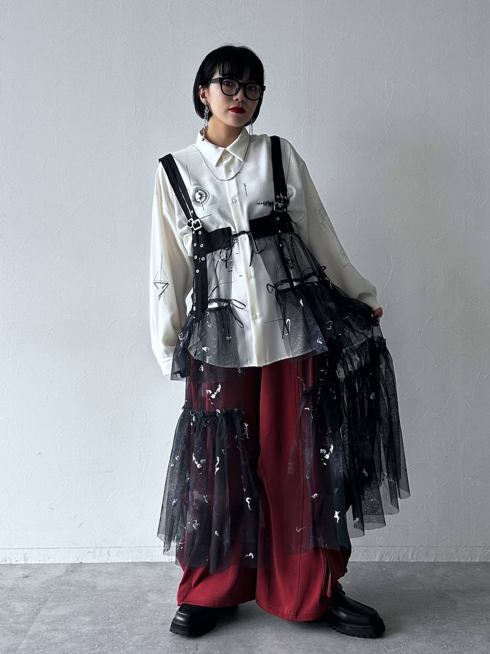 HARE サスツキチュールベルトスカート レッドガラ HARE サスツキ