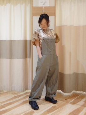「バルーン袖」｜「アイテム（オールインワン・サロペット）」を使った、Kahoさん（レディース・158cm）の夏コーディネート