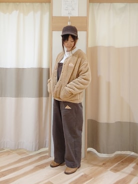 「コラボ」｜「アイテム（オールインワン・サロペット）」を使った、Kahoさん（レディース・158cm）の秋コーディネート