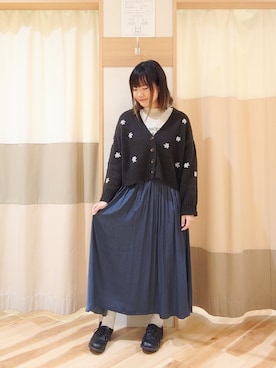 「光沢スカート」｜Kahoさん（レディース・158cm）の冬コーディネート