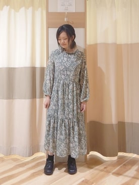 「柄物」｜「アイテム（ワンピース/ドレス）」を使った、Kahoさん（レディース・158cm）の秋コーディネート