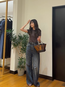 「URBAN RESEARCH（アーバンリサーチ）のTHYARD コンパクトTシャツ（Tシャツ/カットソー、ブラウン系）」を使った、マイカさん（レディース・167cm）の夏コーディネート