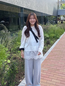「LOWRYS FARM（ローリーズファーム）のＵＳＥＦＵＬシアープルオーバー　580950（Tシャツ/カットソー、ホワイト系）」を使った、futabaさん（レディース）の春コーディネート