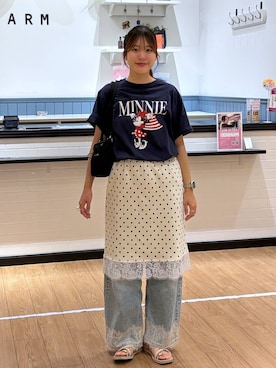 「LOWRYS FARM（ローリーズファーム）のレースデニム　601055（デニムパンツ、ブルー系）」を使った、futabaさん（レディース）の夏コーディネート
