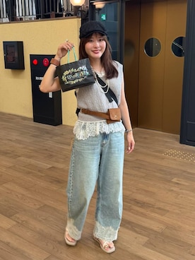 「LOWRYS FARM（ローリーズファーム）のレースデニム　601055（デニムパンツ、ブルー系）」を使った、futabaさん（レディース）の夏コーディネート