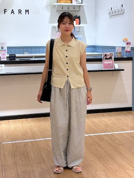 「LOWRYS FARM（ローリーズファーム）のメランジポロフレンチスリーブ　1045953（ベスト、ホワイト系）」を使った、futabaさん（レディース）の夏コーディネート