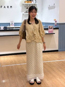 「LOWRYS FARM（ローリーズファーム）のカンドウフィットグルカサンダル 638120（サンダル、ホワイト系）」を使った、futabaさん（レディース）の夏コーディネート