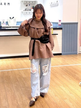 「LOWRYS FARM（ローリーズファーム）のレースデニム　601055（デニムパンツ、ブルー系）」を使った、futabaさん（レディース）の春コーディネート