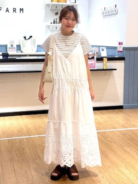 「LOWRYS FARM（ローリーズファーム）のフライスチビＴＥＥ 637055（Tシャツ/カットソー、ホワイト系）」を使った、futabaさん（レディース）の春コーディネート