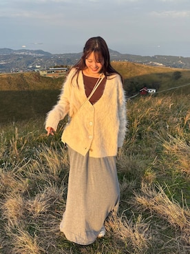 「LOWRYS FARM（ローリーズファーム）のシャギーロングＶカーディガン　595935（カーディガン/ボレロ）」を使った、futabaさん（レディース・160cm）の秋コーディネート