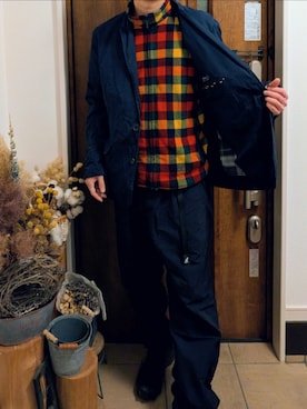 「アイテム（テーラードジャケット、ブルー系）」を使った、sanshoku.さん（メンズ・180cm）の冬コーディネート