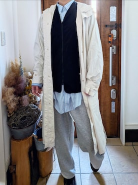 「ブラック」｜「アイテム（その他アウター）」を使った、sanshoku.さん（メンズ・180cm）の冬コーディネート