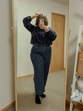 「UNIQLO（ユニクロ）のアイテム（トップス、ブルー系）」を使った、アナスタシーアさん（レディース・156cm）の冬コーディネート