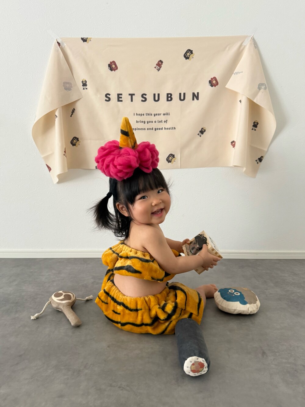 「節分」｜「ROPE' PICNICの【BABY】小鬼コスチューム 節分（ベビーカー/ベビーカー用品、ピンク系）」を使った、soy🍃さん（キッズ・70cm）の冬コーディネートの1枚目の写真