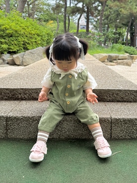 「NEW BALANCE（ニューバランス）のnew balance ニューバランス NEW-B FIRST (NW1ST)【パカっと開く両開きベルト/脱ぎ履き簡単】ベビースニーカー ファーストシューズ 730540（スニーカー）」を使った、soy🍃さん（キッズ・80cm）の夏コーディネート