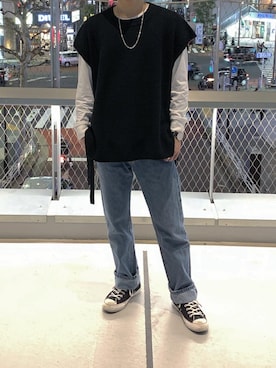 「Adoon plain（アドーンプレーン）のアイテム（ベスト）」を使った、yukitaka.さん（メンズ・170cm）の秋コーディネート